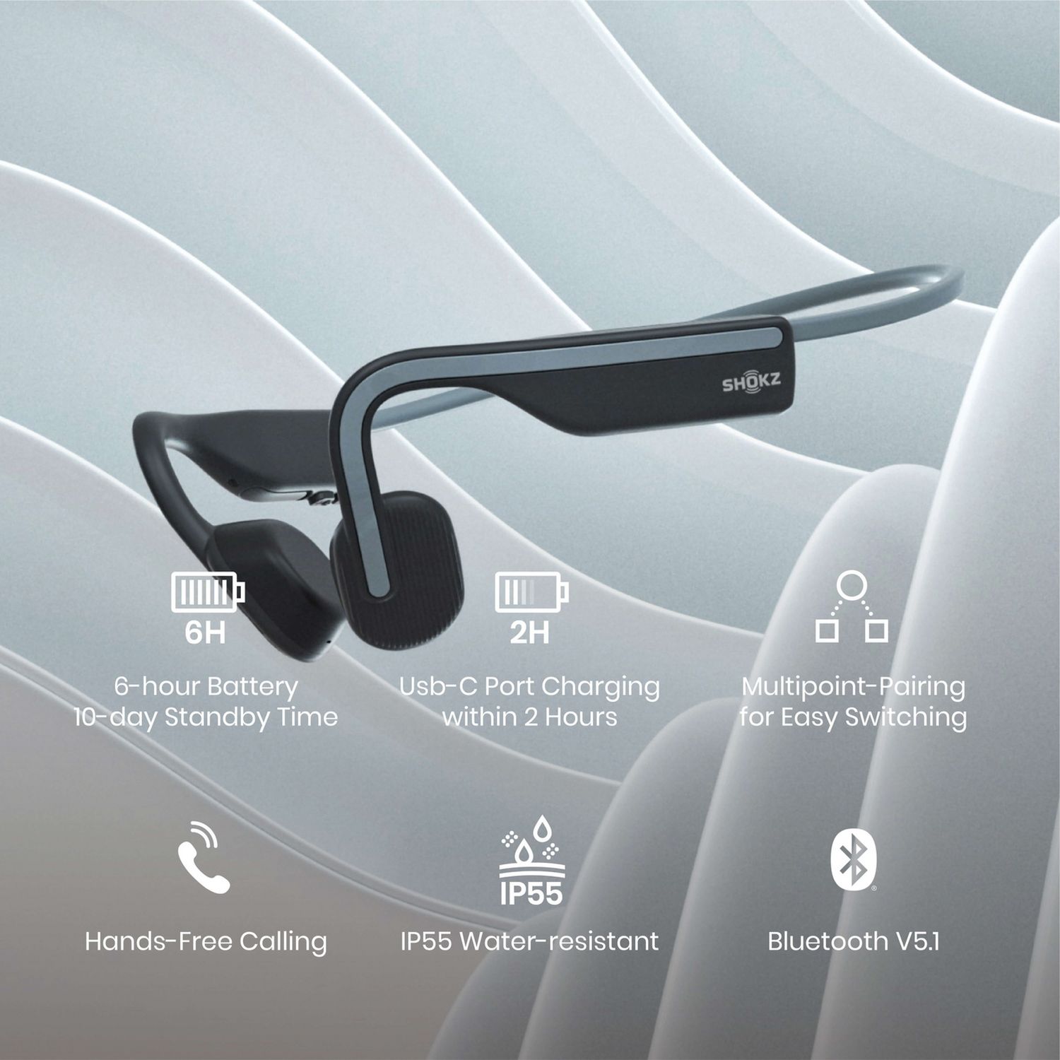 Shokz OpenMove bone conduction headphones grey, UK version