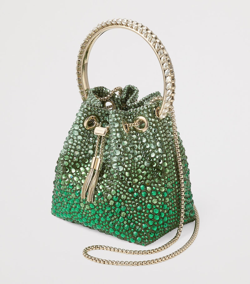Jimmy Choo Bon Bon embellished top-handle bag with crystal and chain, imported from the UK