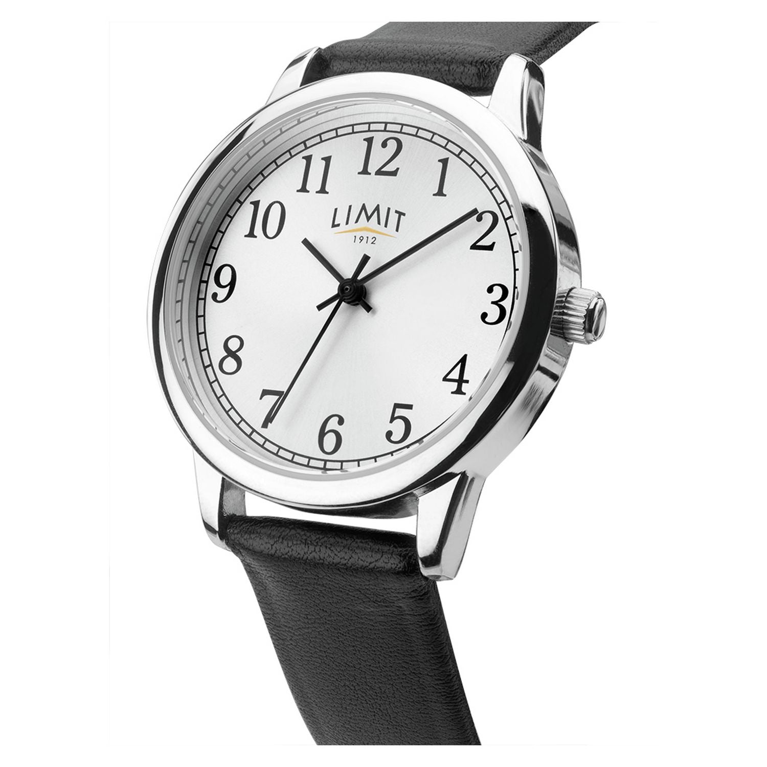 Limit ladies watch with silver dial and black faux leather strap, UK version