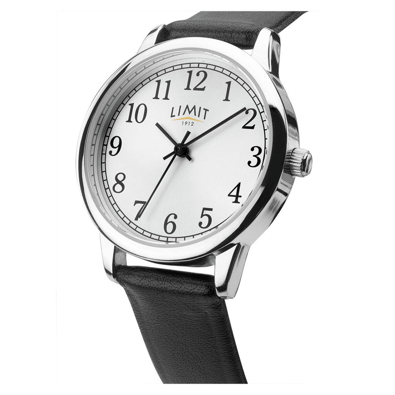 Limit ladies watch with silver dial and black faux leather strap, UK version
