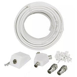 White 15m aerial extension kit with surface socket and clips - British product