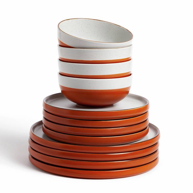 Habitat 12 piece stoneware dinner set in rust speckle (British brand)