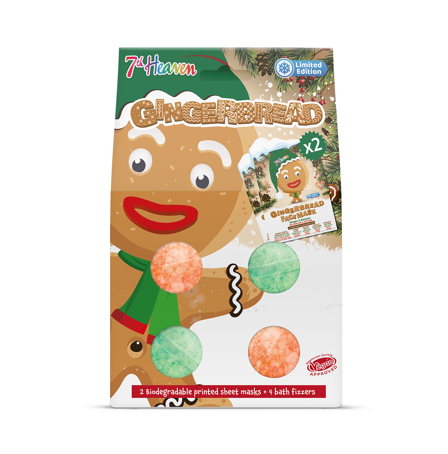 Gingerbread face mask and bath bomb set, UK version