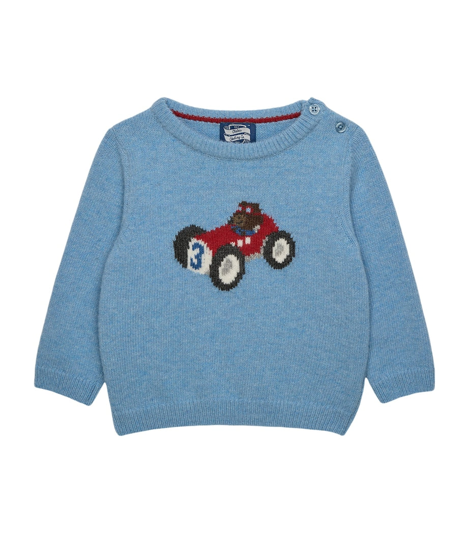 Trotters Henry car and bear wool-blend baby sweater 3-24 months (British brand)