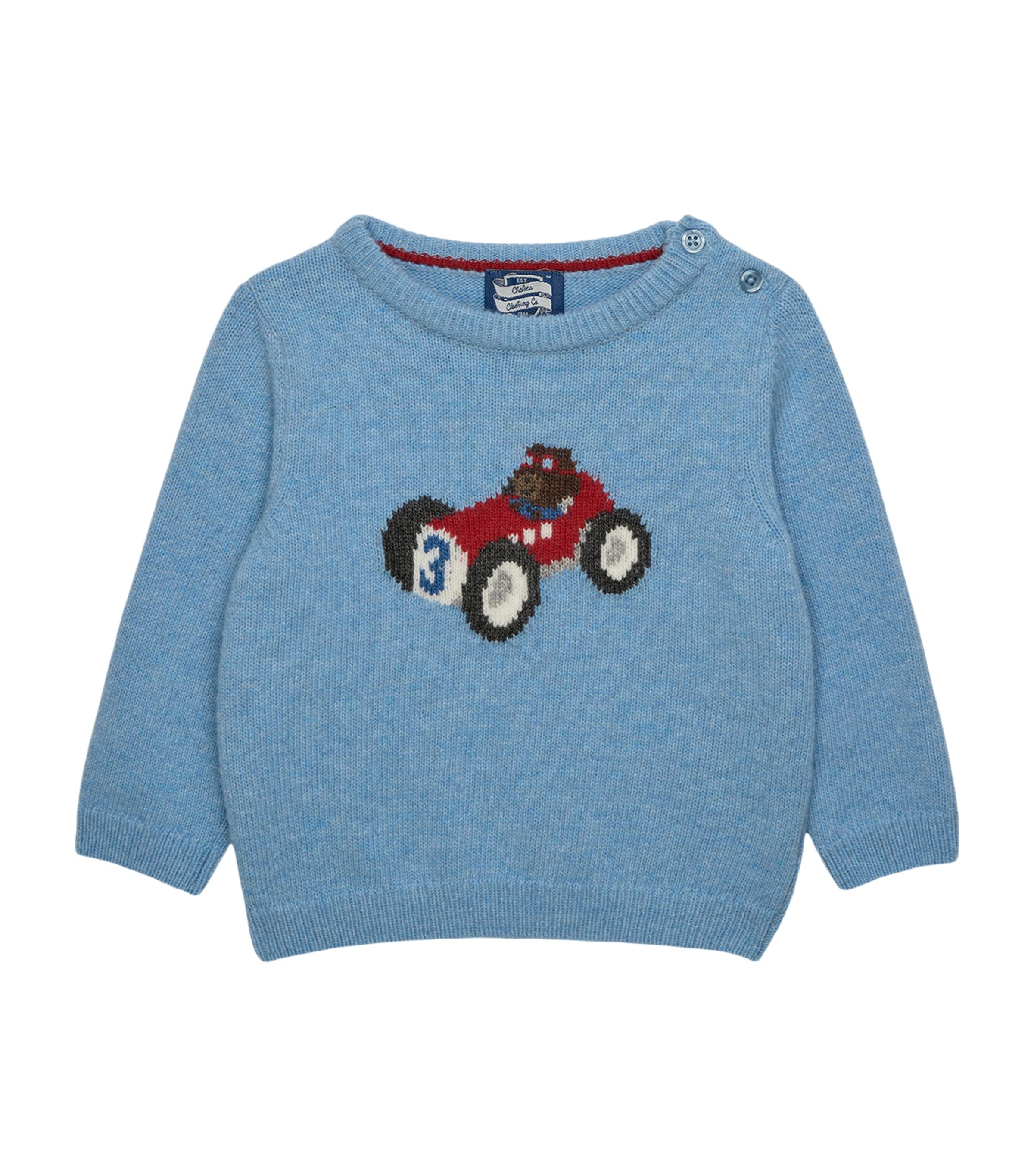 Trotters Henry car and bear wool-blend baby sweater 3-24 months (British brand)