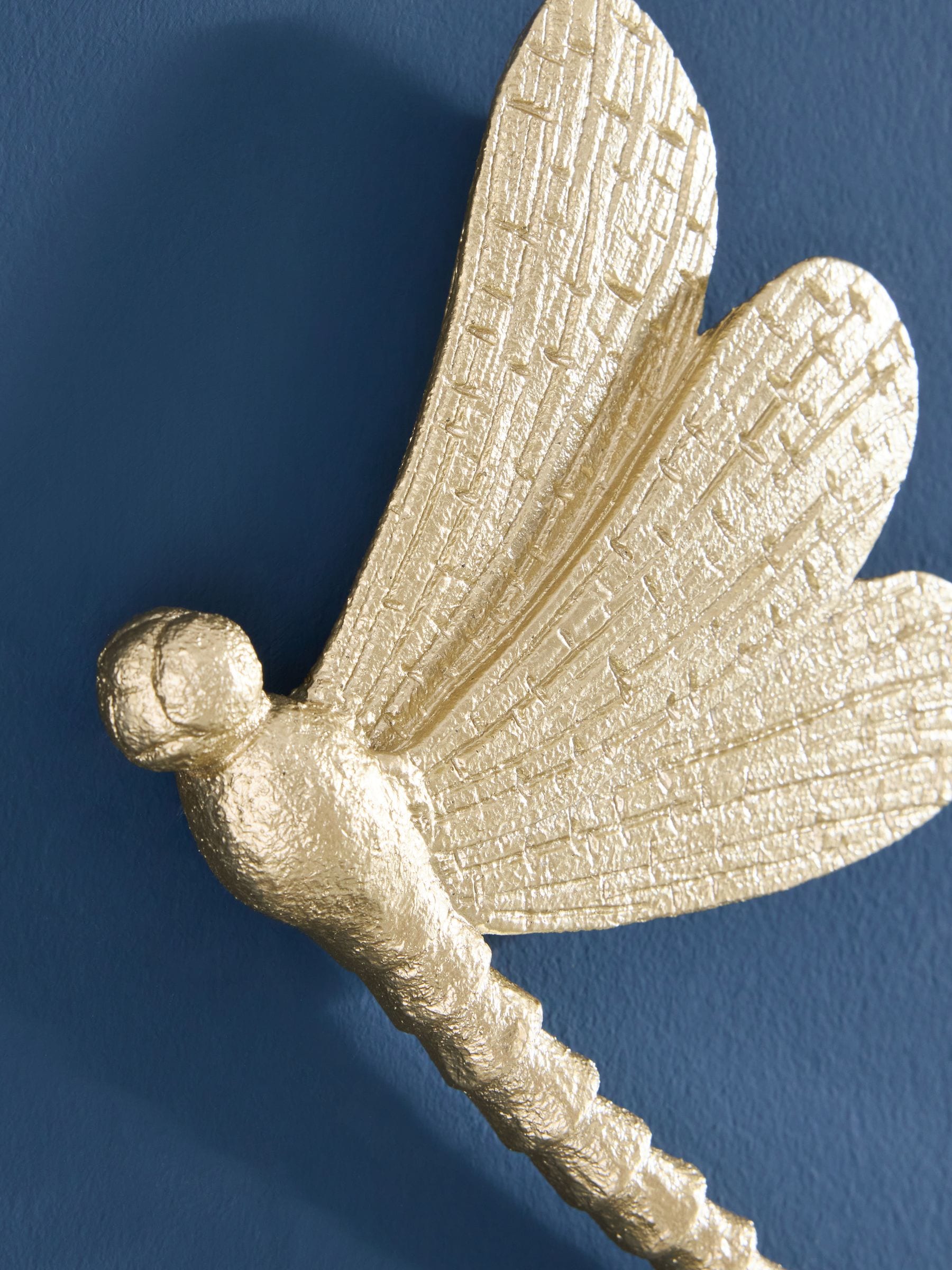 Gold set of 3 dragonflies wall plaque 15.5cm x 18cm x 3cm, UK version