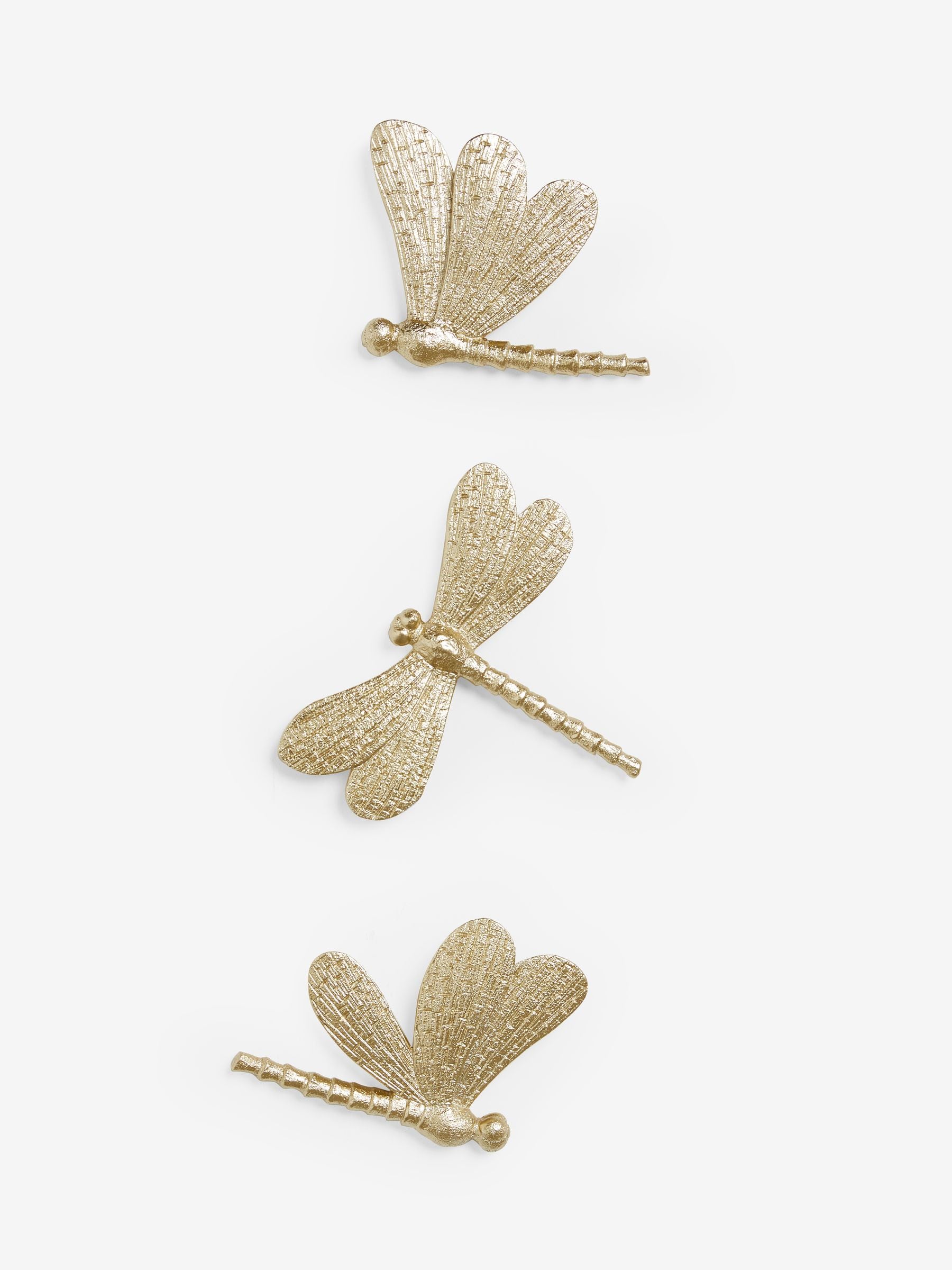 Gold set of 3 dragonflies wall plaque 15.5cm x 18cm x 3cm, UK version