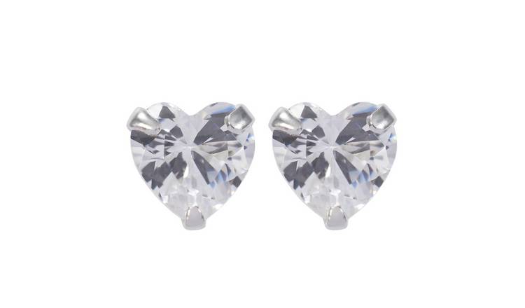 Revere Heart Cubic Zirconia Sterling Silver Stud Earrings