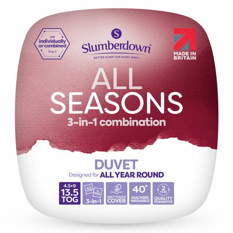 Slumberdown All Seasons 13.5 Tog Duvet Single, imported from the UK
