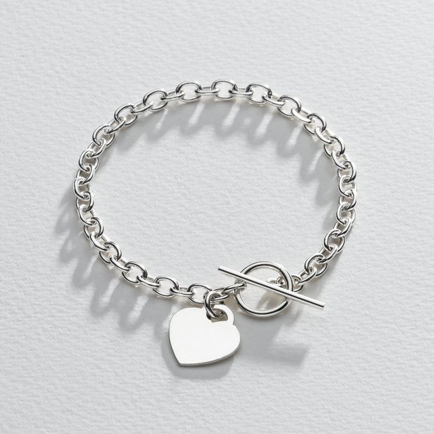 Revere sterling silver heart T-bar bracelet 19.5cm (British brand)