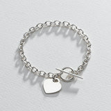 Revere sterling silver heart T-bar bracelet 19.5cm (British brand)