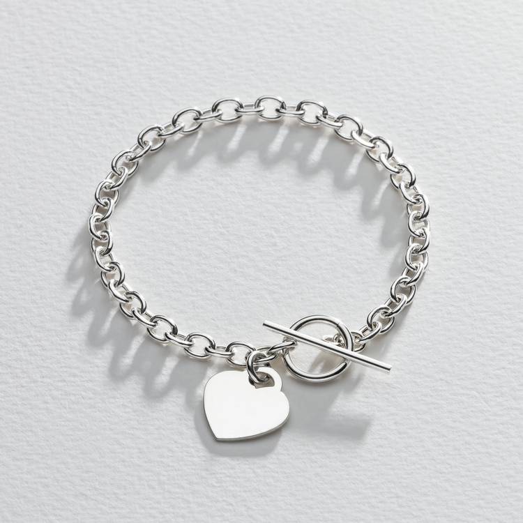 Revere sterling silver heart T-bar bracelet 19.5cm (British brand)