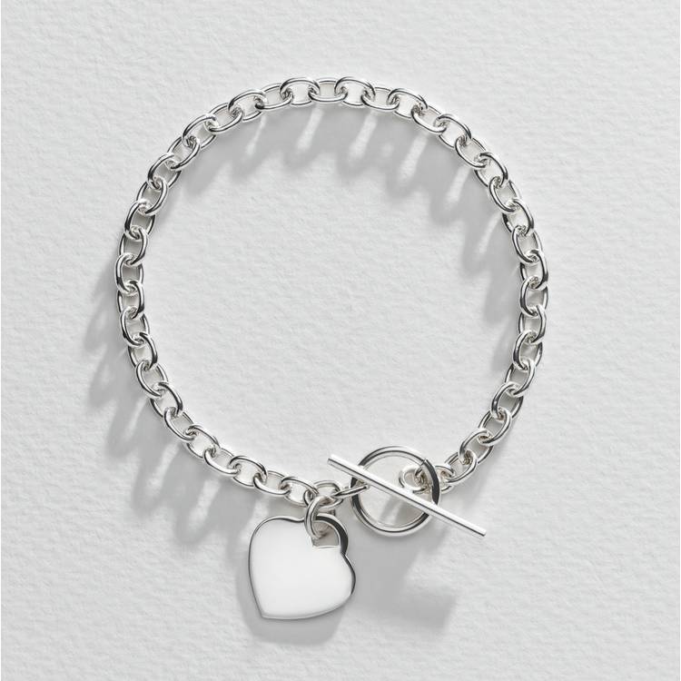 Revere sterling silver heart T-bar bracelet 19.5cm (British brand)