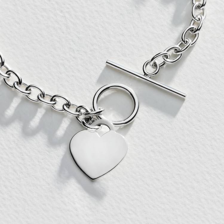Revere sterling silver heart T-bar bracelet 19.5cm (British brand)
