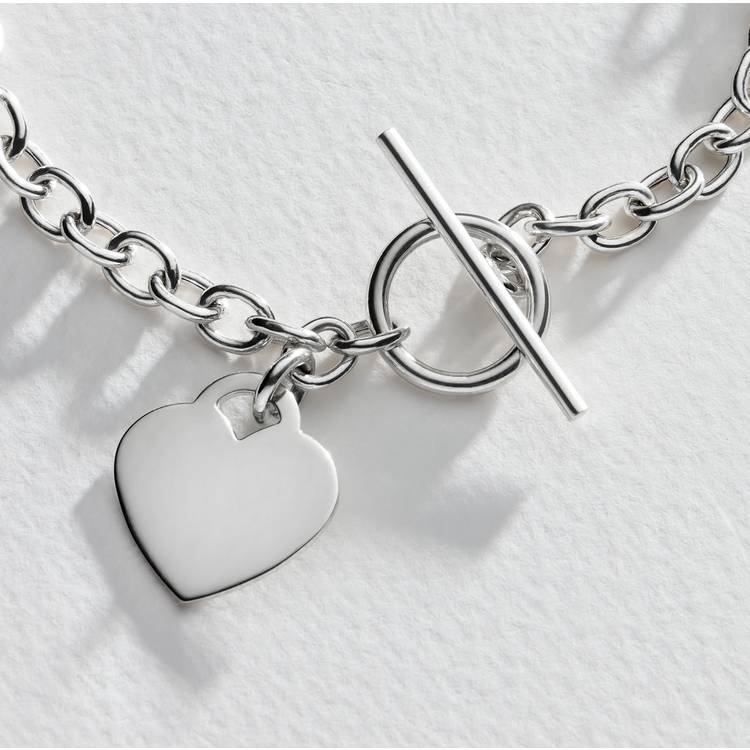 Revere sterling silver heart T-bar bracelet 19.5cm (British brand)