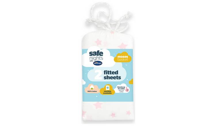 Silentnight Safe Nights Nursery Pink Fitted Sheets - Moses GOODS Argos