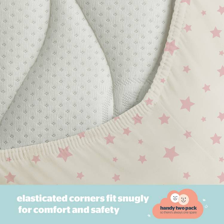 Silentnight pink fitted sheets for Moses basket 2-pack, imported from the UK