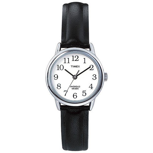 Timex Easy Reader watch white dial black leather strap - British product