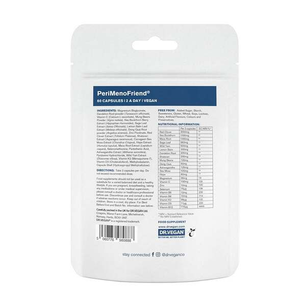 DR.VEGAN PeriMenoFriend supplement 30 day supply, imported from the UK