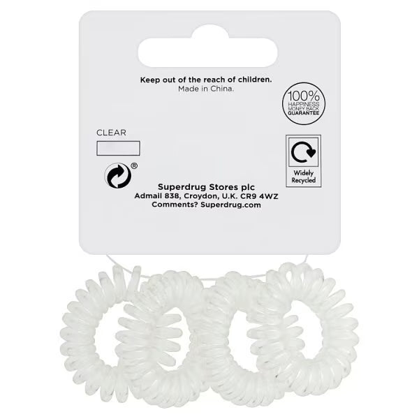 Superdrug Spiral Clear Elastics 4 Pack (British brand)