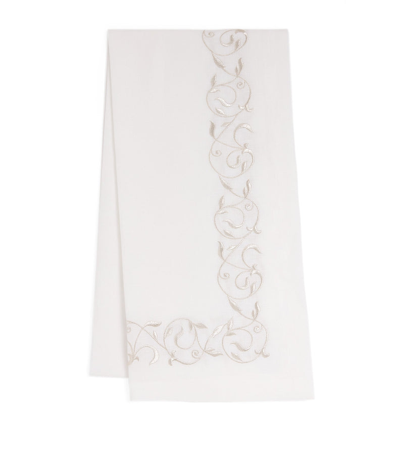 Dea linen embroidered scroll table runner 50cm x 210cm - British product