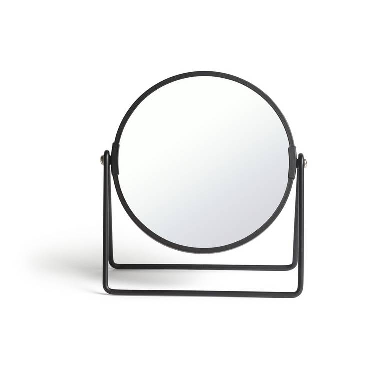 Habitat matte black metal round pedestal swivel mirror (British brand)