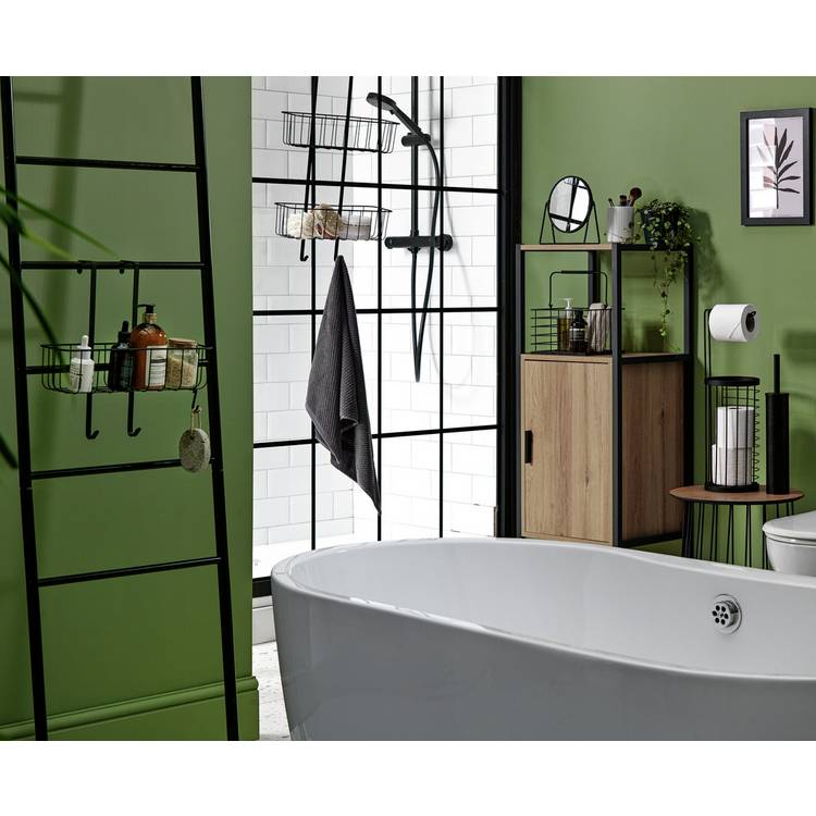 Habitat matte black metal round pedestal swivel mirror (British brand)
