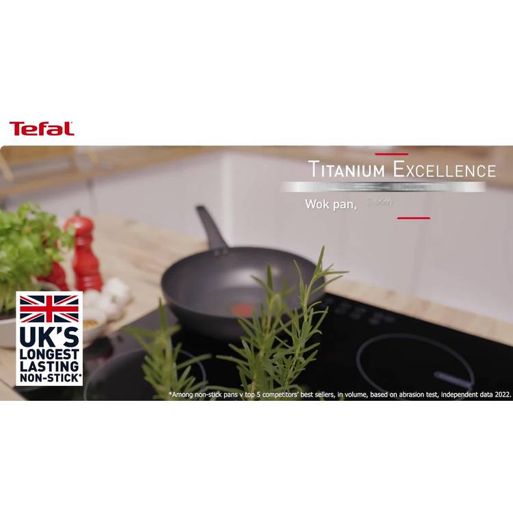 Tefal Titanium Excellence 28cm non-stick wok, imported from the UK