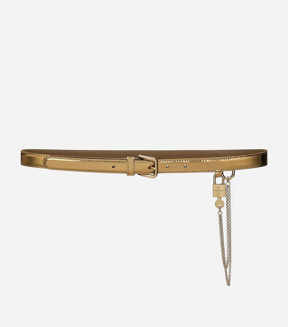 Dolce&Gabbana leather belt with chain padlock key - British product