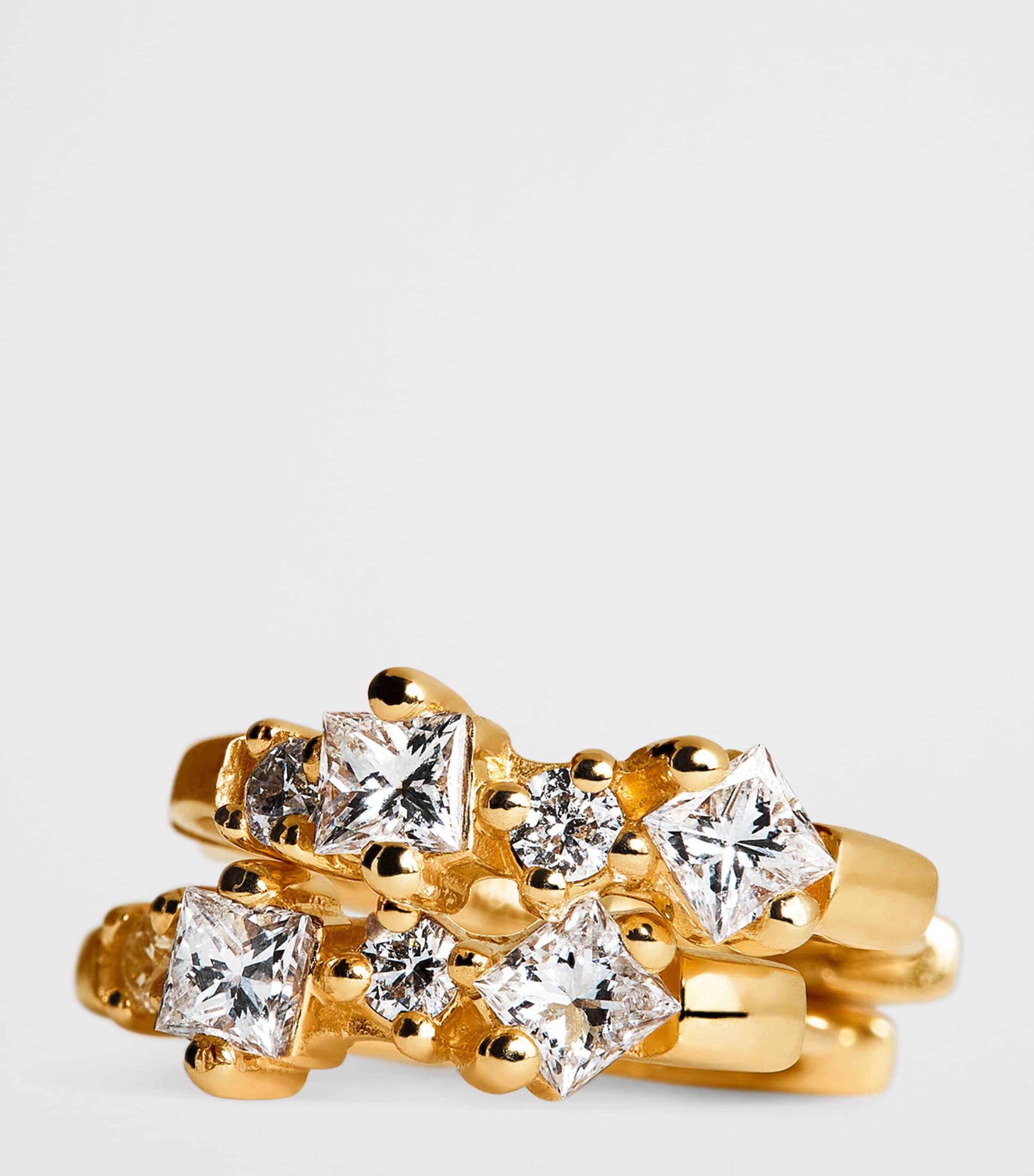 Suzanne Kalan yellow gold princess cut diamond huggie earrings, UK version