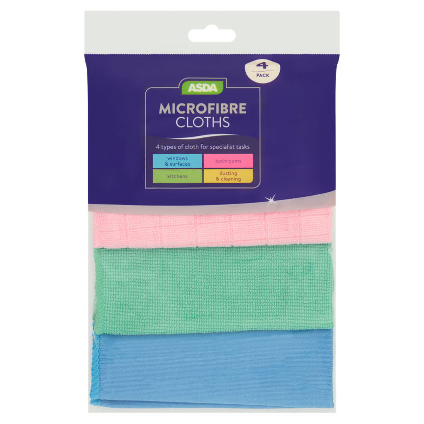 ASDA 4 Microfibre Cleaning Cloths Accessories & Cleaning ASDA   