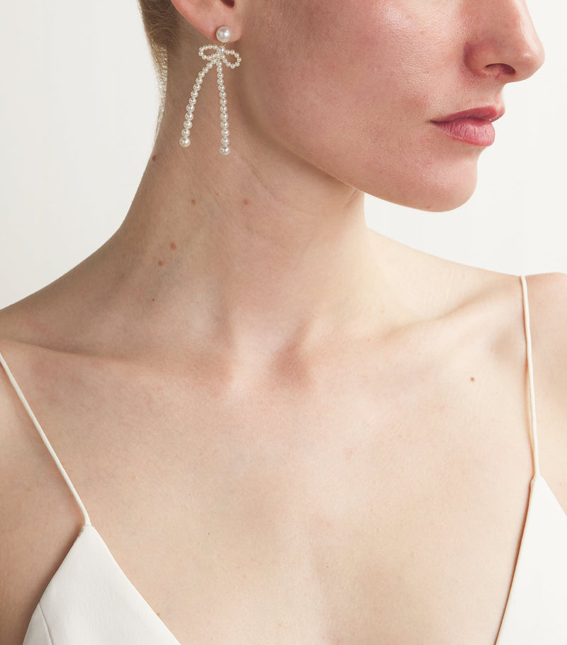 Sophie Bille Brahe bow rosette earrings freshwater pearl 14kt gold - British product