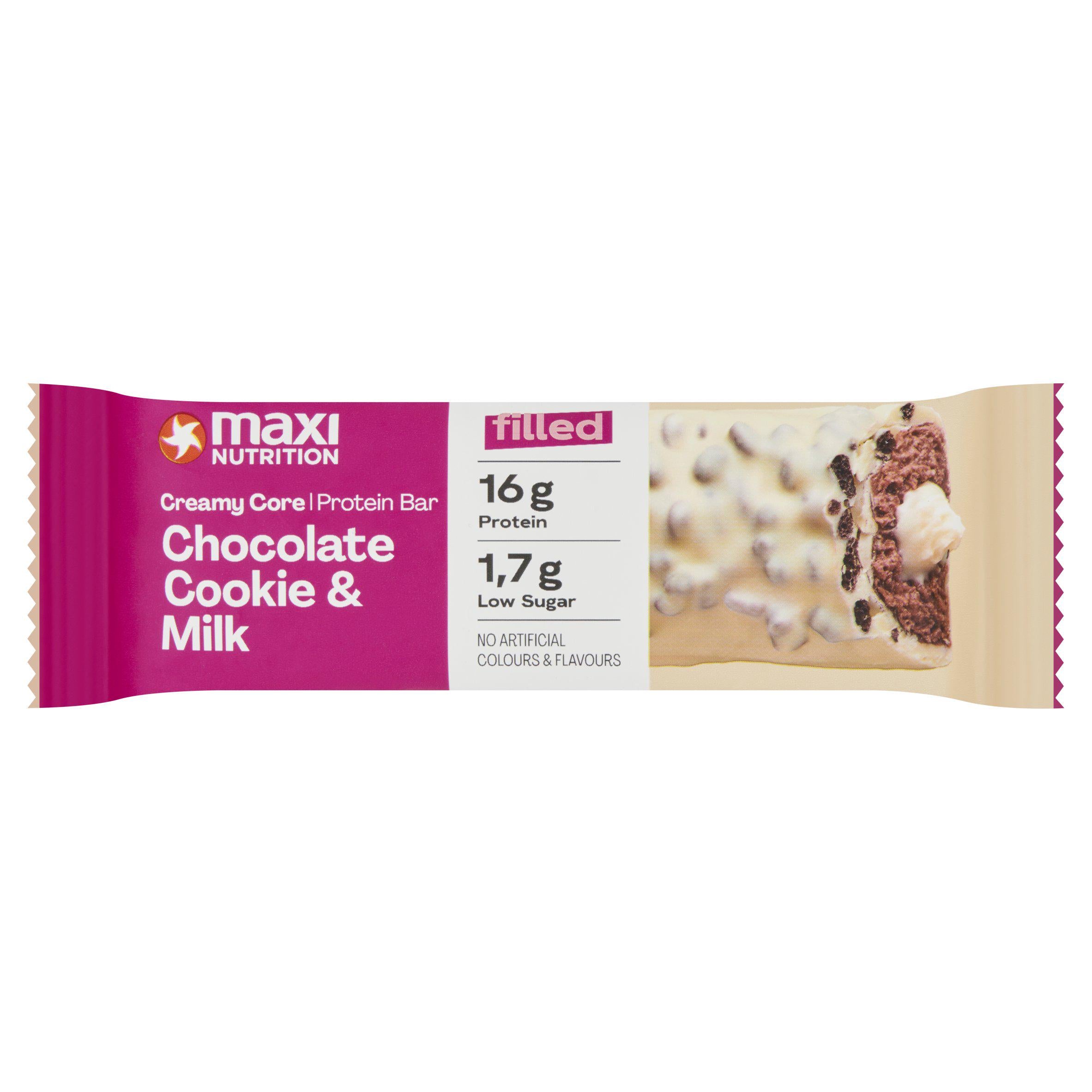 Maxi Nutrition Filled Creamy Core Chocolate Cookie & Milk Protein Bar 45g GOODS Sainsburys   