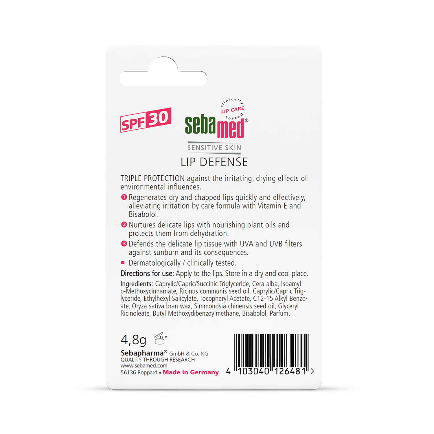 Sebamed Lip Defense Stick SPF30 4.8g, imported from the UK
