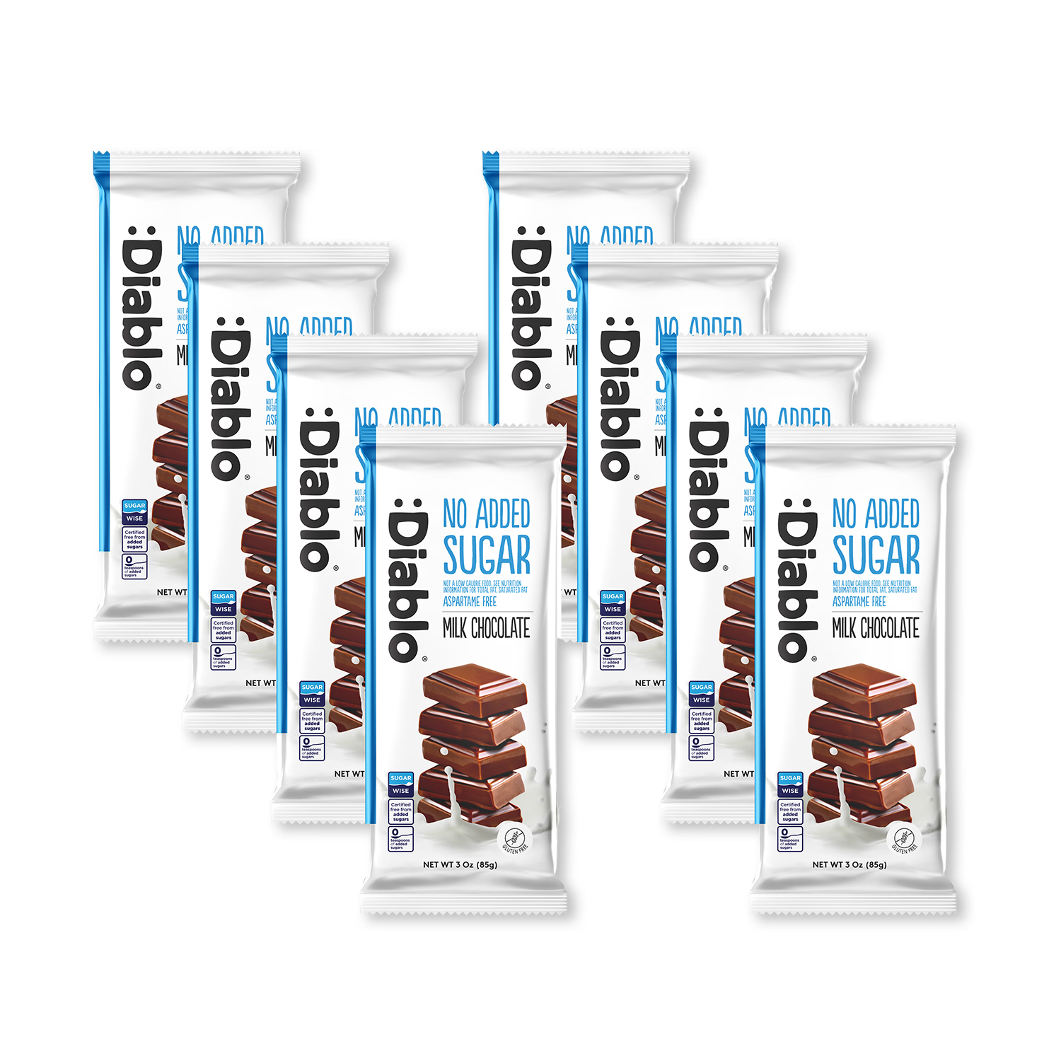 Diablo no added sugar milk chocolate bars pack of 8 (British brand)