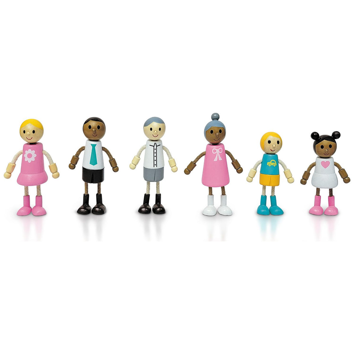 Wooden doll family set with 6 characters, UK version