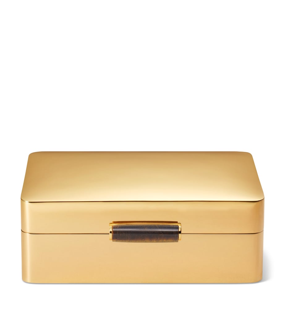 صندوق Aerin Tiger's Eye الزخرفي بلون ذهبي من الشمواه (علامة تجارية بريطانية)