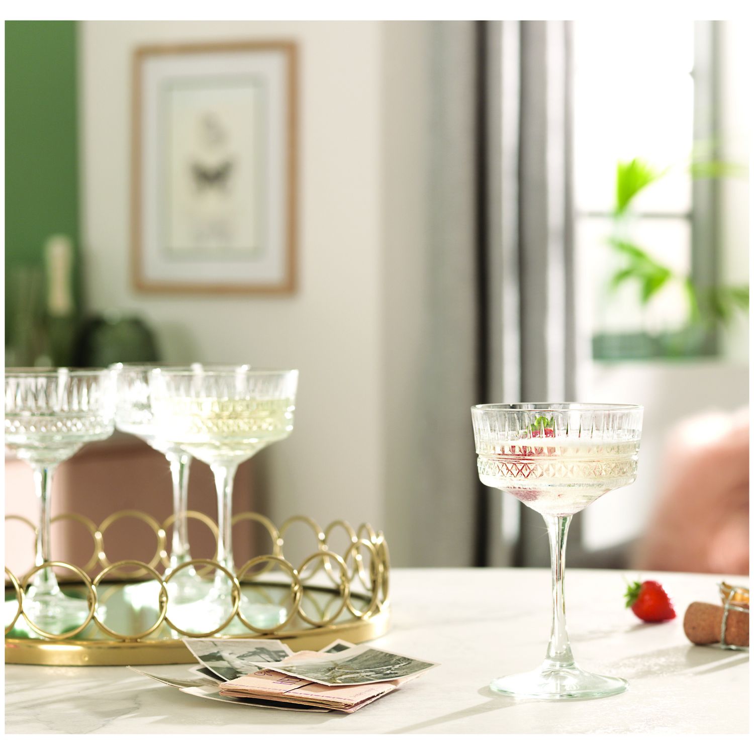 Argos Home pressed champagne coupe glasses set, imported from the UK