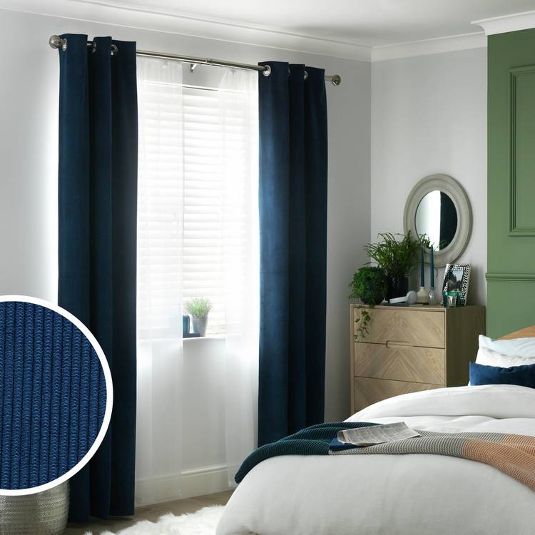 Habitat cord eyelet curtains Navy 117x137cm, imported from the UK