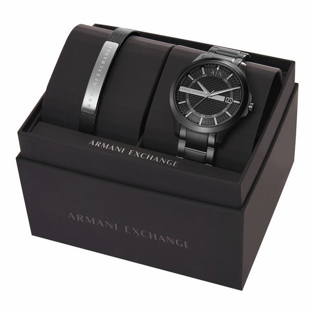 Armani Exchange men's watch set black IP 46mm, UK version
