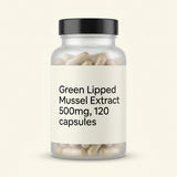 Holland & Barrett green lipped mussel 500mg capsules, imported from the UK
