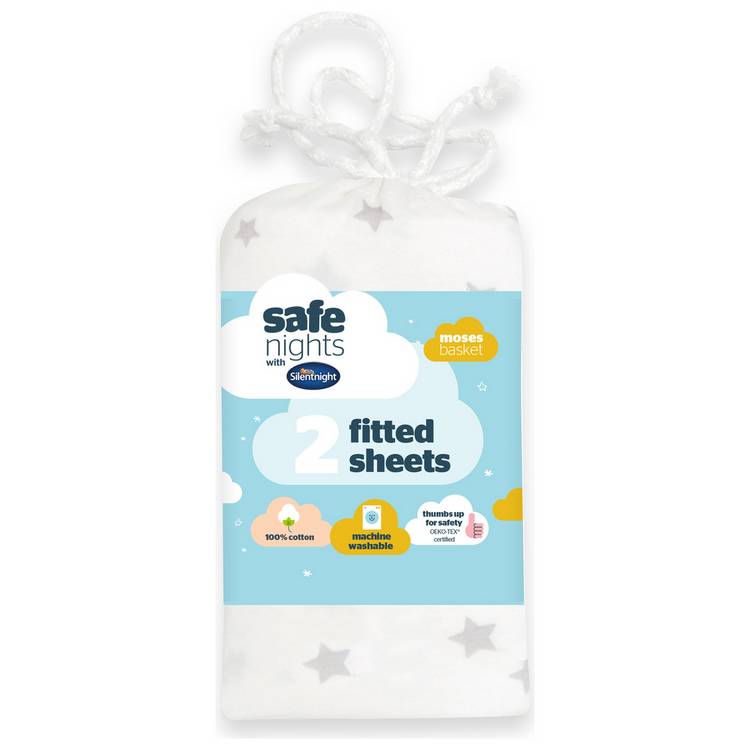 Silentnight grey fitted sheets for Moses basket, UK version
