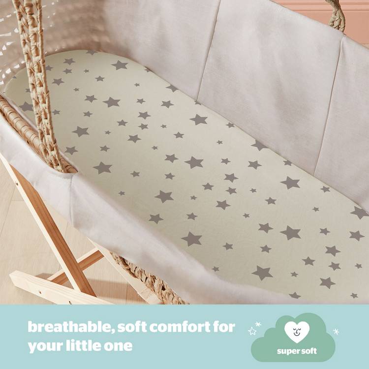 Silentnight grey fitted sheets for Moses basket, UK version