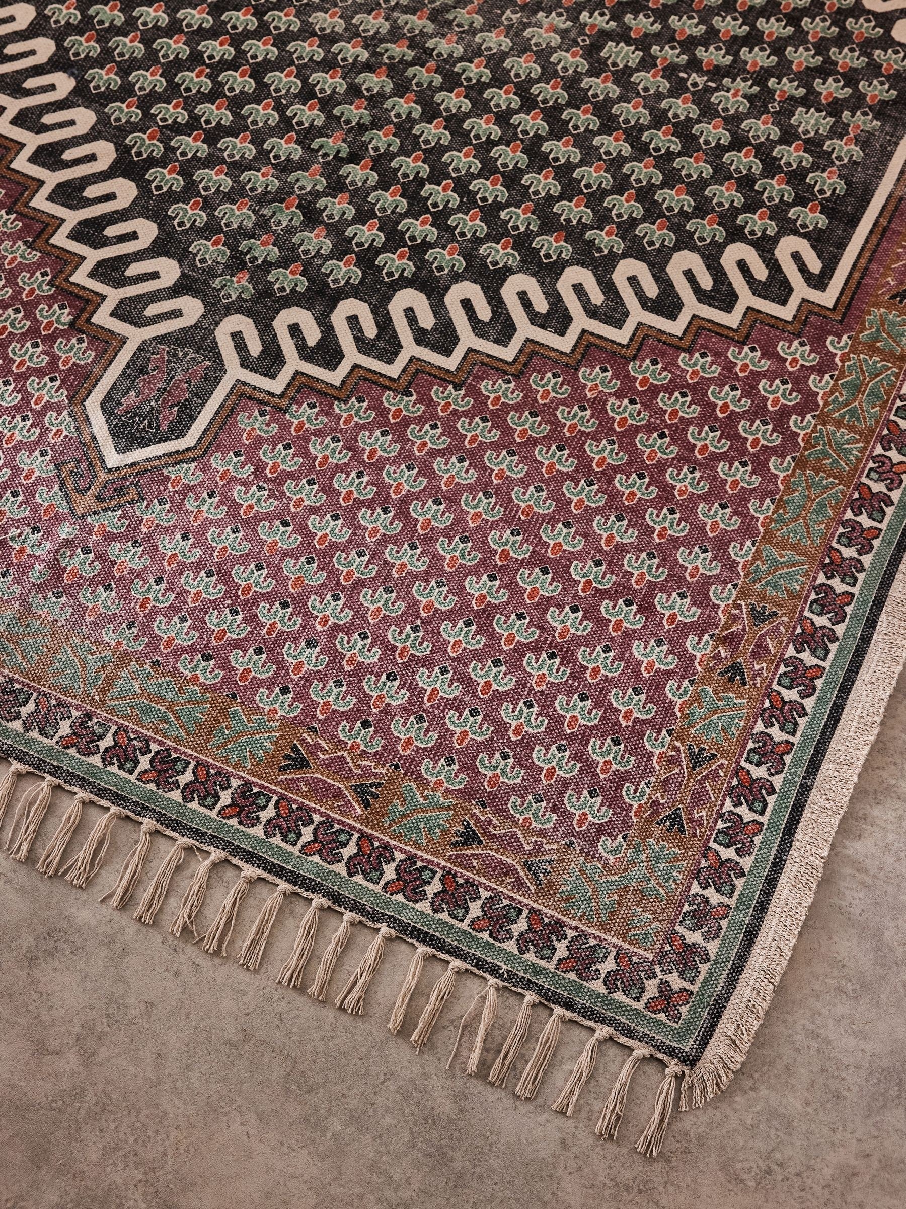 French Connection Pink Poppyfield Printed Flatweave Rug, UK version