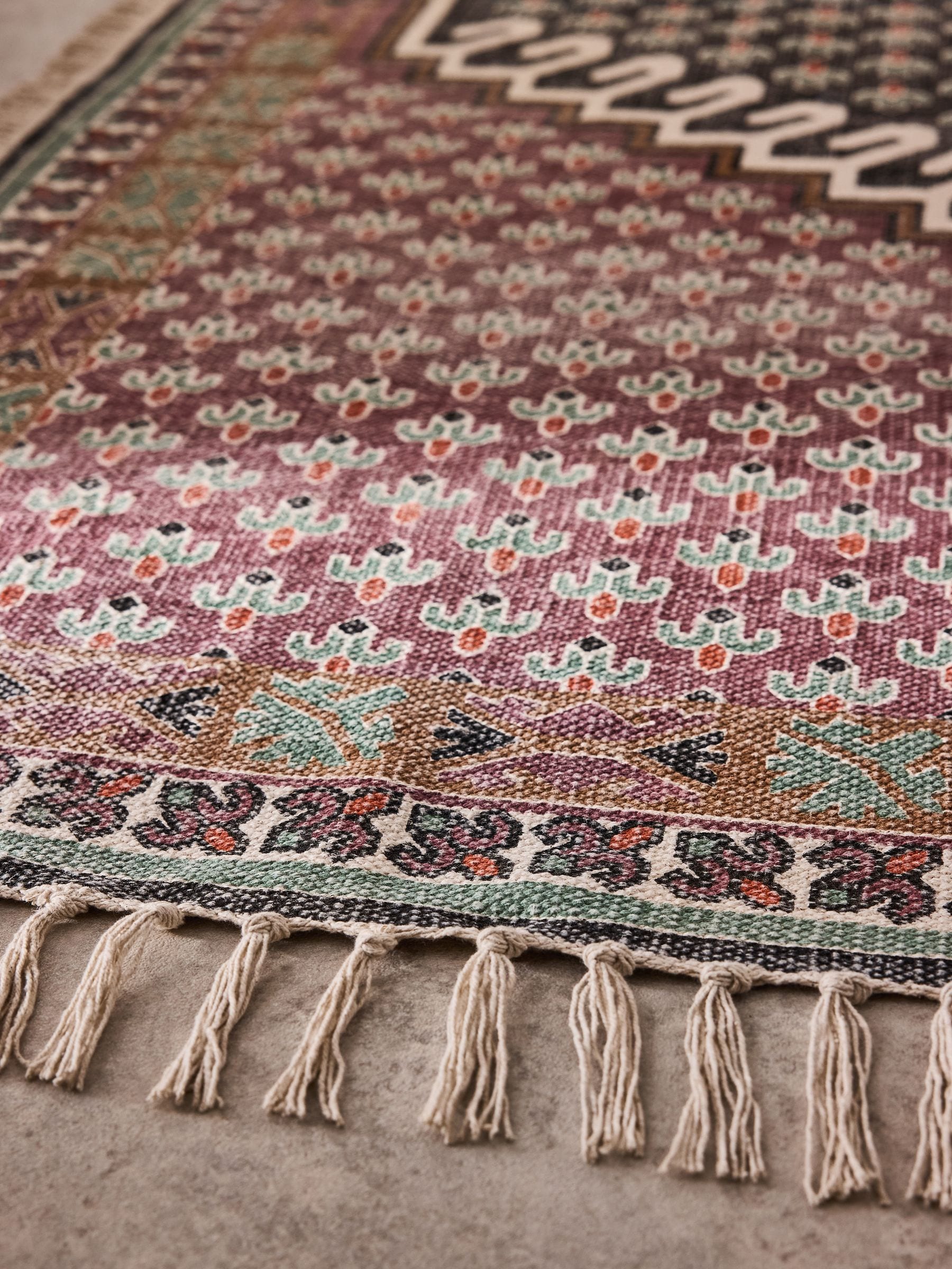 French Connection Pink Poppyfield Printed Flatweave Rug, UK version