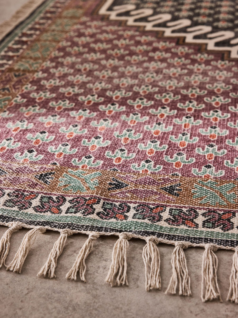 French Connection Pink Poppyfield Printed Flatweave Rug, UK version