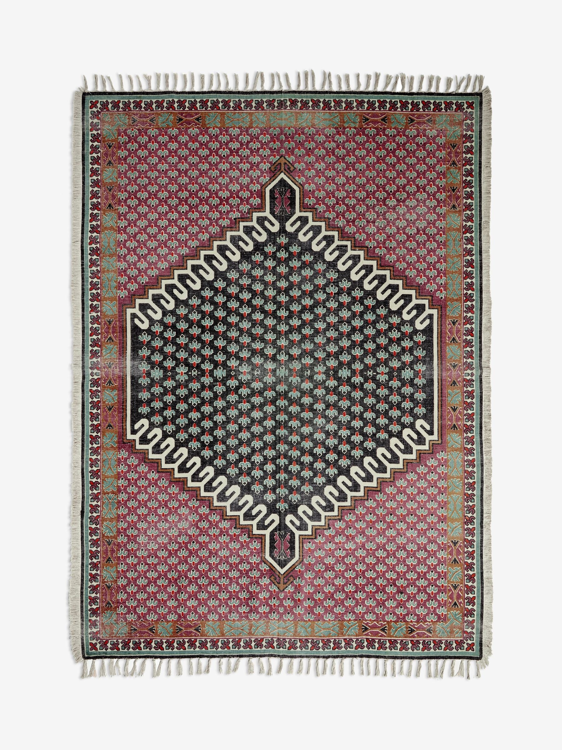 French Connection Pink Poppyfield Printed Flatweave Rug, UK version