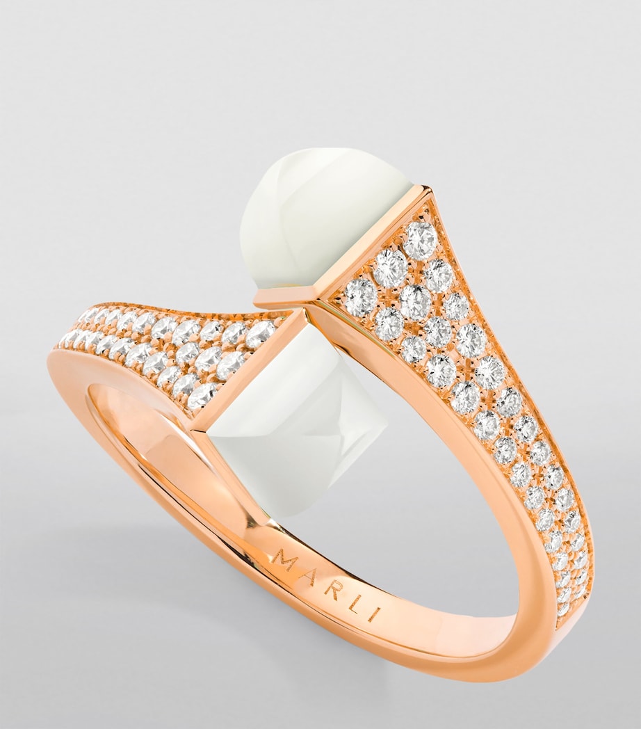 Marli New York rose gold diamond white agate ring imported from UK