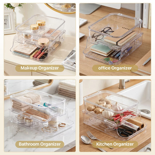 Livingandhome clear desktop organiser with lids, imported from the UK