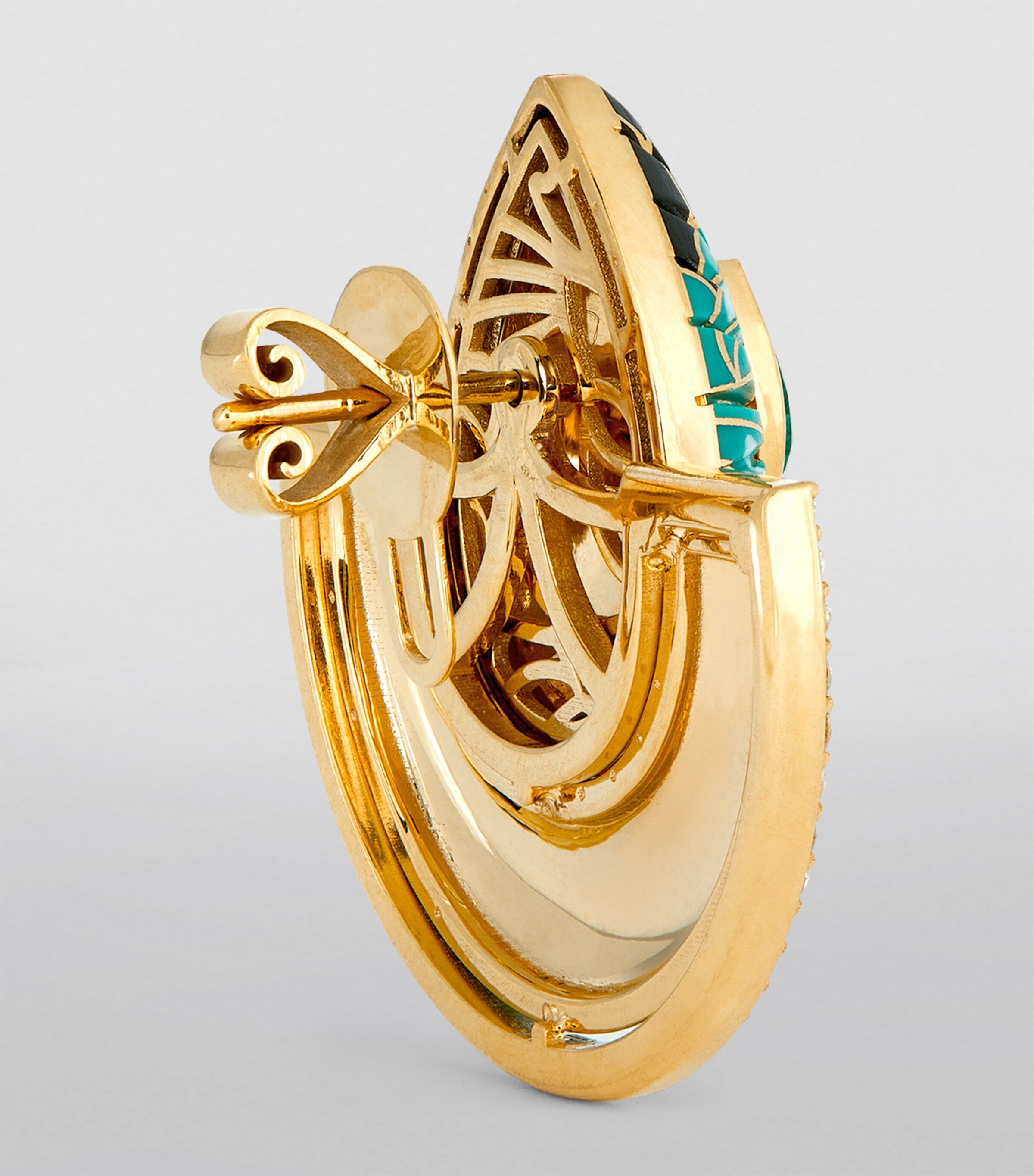 L'Atelier Nawbar yellow gold and diamond Chinoiserie bond fan earrings, UK version